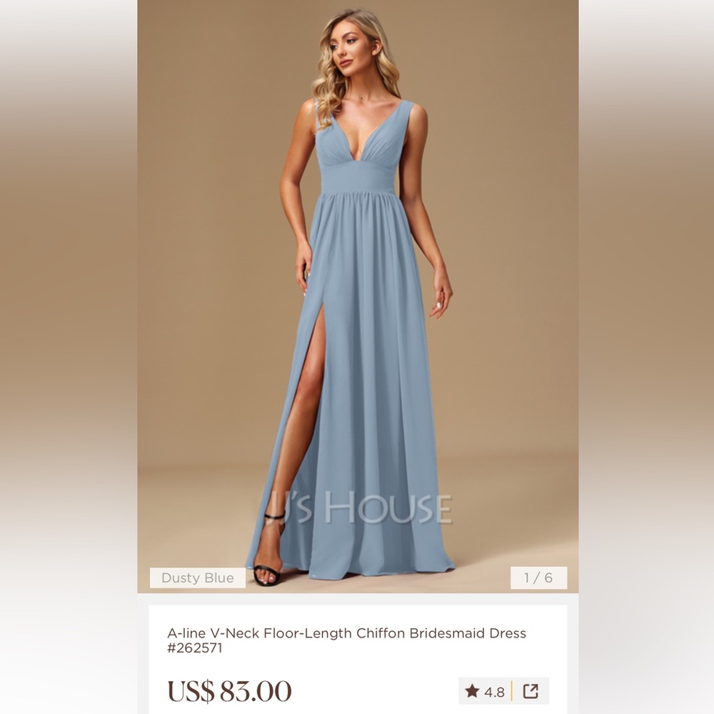 NWT- Dusty Blue Chiffon Bridesmaid Dress - JJ’s Warehouse